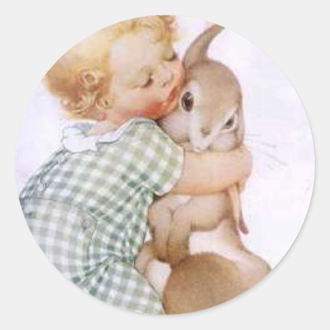 Pegatina Redonda Baby Hugging Easter Bunny (Anverso)