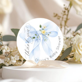 Pegatina Redonda Baby in Bloom Blue Bow Floral Gracias