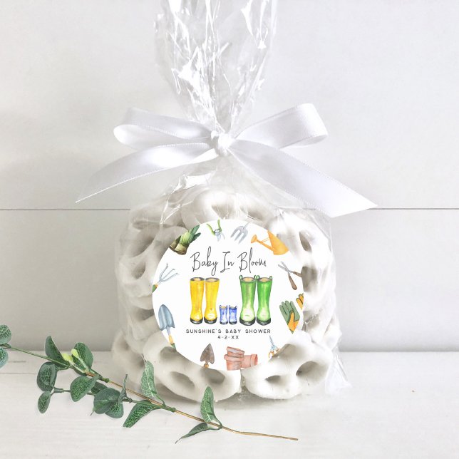 Pegatina Redonda Baby In Bloom Blue Rain Boots Garden Baby Shower (Subido por el creador)