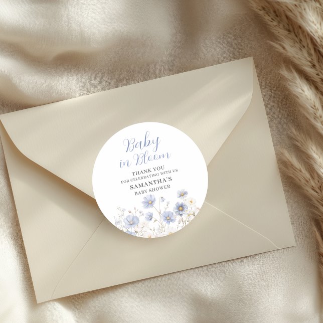 Pegatina Redonda Baby In Bloom Blue Wildflower Boy Baby Shower (Subido por el creador)