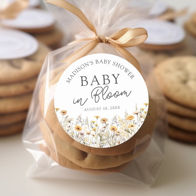 Pegatina Redonda Baby In Bloom Boho Wildflower Baby Shower (Subido por el creador)