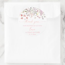 Pegatina Redonda Baby In Bloom Boho Wildflower Baby Shower