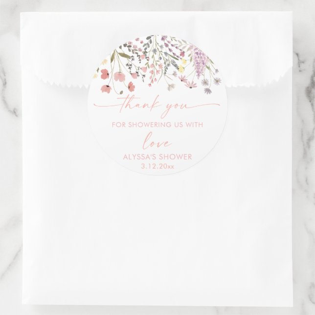 Pegatina Redonda Baby In Bloom Boho Wildflower Baby Shower (Bolso)