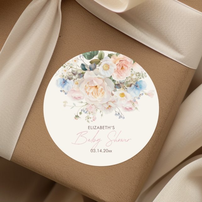 Pegatina Redonda Baby In Bloom Floral Pink Baby Shower Classic Roun (Subido por el creador)