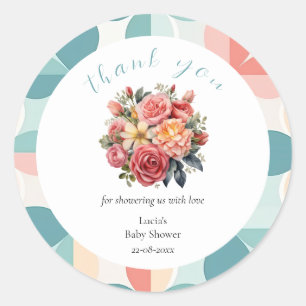 Pegatina Redonda Baby in Bloom Floral Tile Baby Shower Gracias