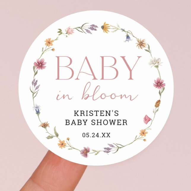 Pegatina Redonda Baby In Bloom Floral Wildflower Chica Baby Shower (Subido por el creador)