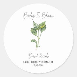 Pegatina Redonda Baby In Bloom l Basil Semillas Baby Shower