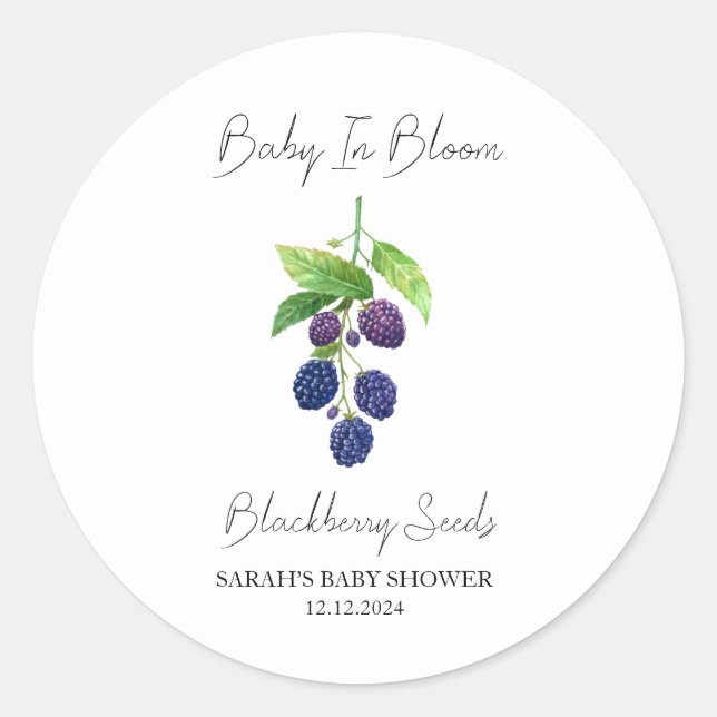Pegatina Redonda Baby In Bloom l Blackberry Seed Baby Shower (Anverso)