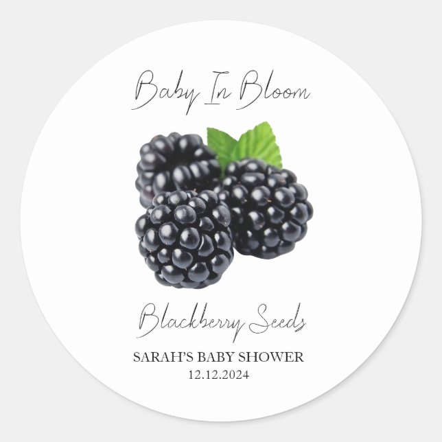 Pegatina Redonda Baby In Bloom l Blackberry Seed Baby Shower (Anverso)
