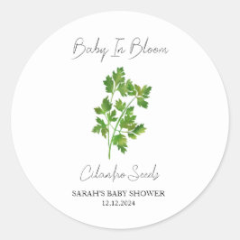 Pegatina Redonda Baby In Bloom l Cilantro Semillas Baby Shower