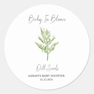 Pegatina Redonda Baby in Bloom l Dill Seeds Baby Shower