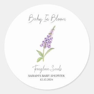 Pegatina Redonda Baby In Bloom l Foxglove Semillas Baby Shower
