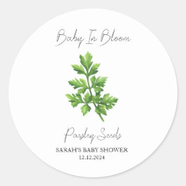 Pegatina Redonda Baby In Bloom l Parsley Seeds Baby Shower