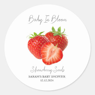Pegatina Redonda Baby In Bloom l Strawberry Seed Baby Shower