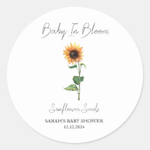 Pegatina Redonda Baby in Bloom l Sunflower Seeds Baby Shower