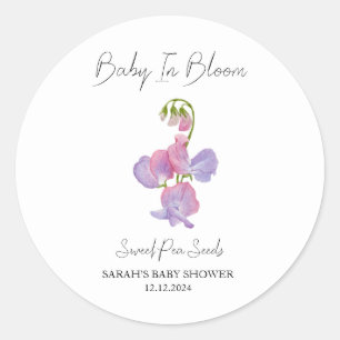 Pegatina Redonda Baby in Bloom l Sweet Pea Seeds Baby Shower
