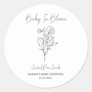 Pegatina Redonda Baby in Bloom l Sweet Pea Seeds Baby Shower