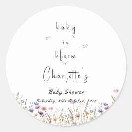 Pegatina Redonda Baby In Bloom Wildflower Baby Shower
