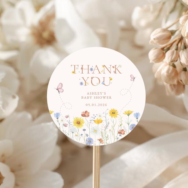 Pegatina Redonda Baby in Bloom Wildflower Baby Shower Thank You (Subido por el creador)