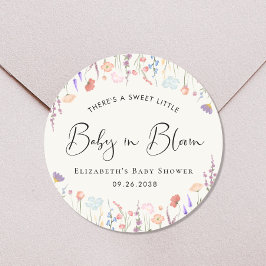 Pegatina Redonda Baby in Bloom Wildflower Watercolor Baby Shower