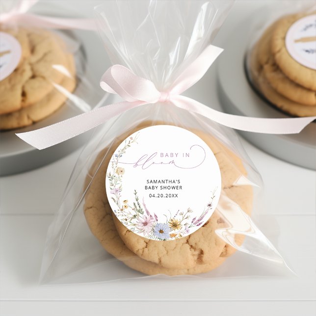 Pegatina Redonda Baby In Bloom Wildflowers Baby Shower (Subido por el creador)