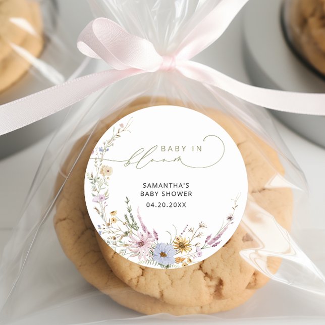 Pegatina Redonda Baby In Bloom Wildflowers Boho Baby Shower (Subido por el creador)