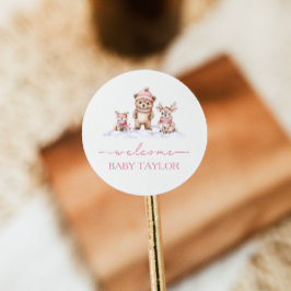 Pegatina Redonda Baby It's Cold fuera de Winter Woodland Baby Showe