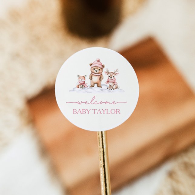 Pegatina Redonda Baby It's Cold fuera de Winter Woodland Baby Showe (Subido por el creador)