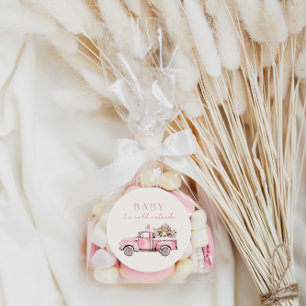 Pegatina Redonda Baby It's Cold fuera de Winter Woodland Baby Showe