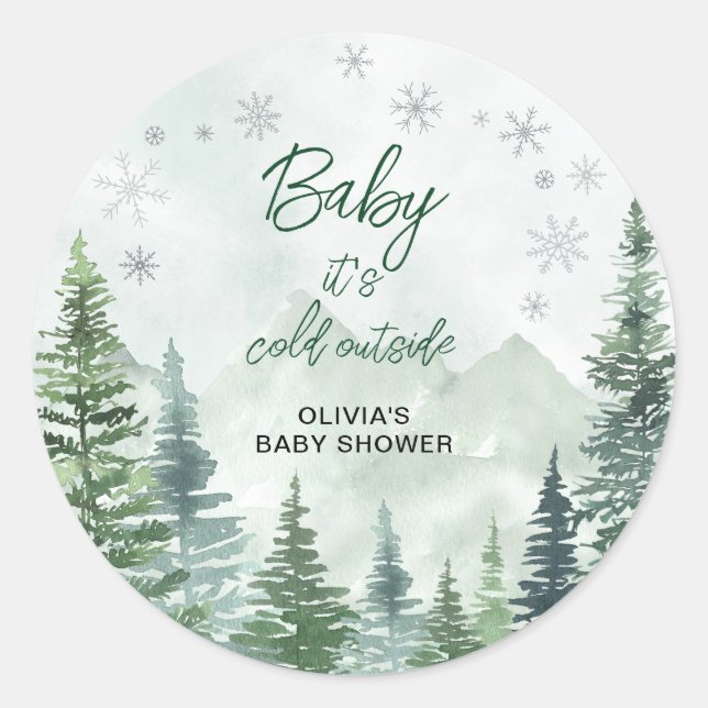 Pegatina Redonda Baby it's Cold Outside Baby Shower (Anverso)