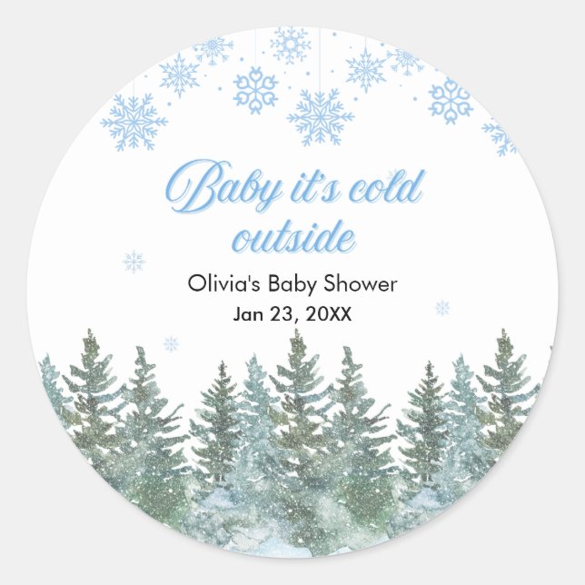 Pegatina Redonda Baby It's Cold Outside Winter Baby Shower (Anverso)