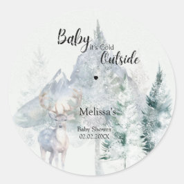Pegatina Redonda Baby Its Cold Outside Winter Evergreen Baby Shower
