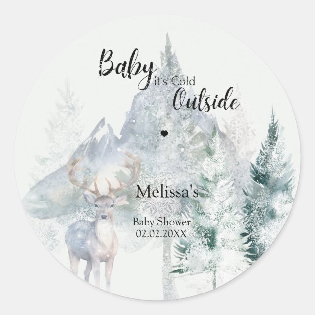 Pegatina Redonda Baby Its Cold Outside Winter Evergreen Baby Shower (Anverso)