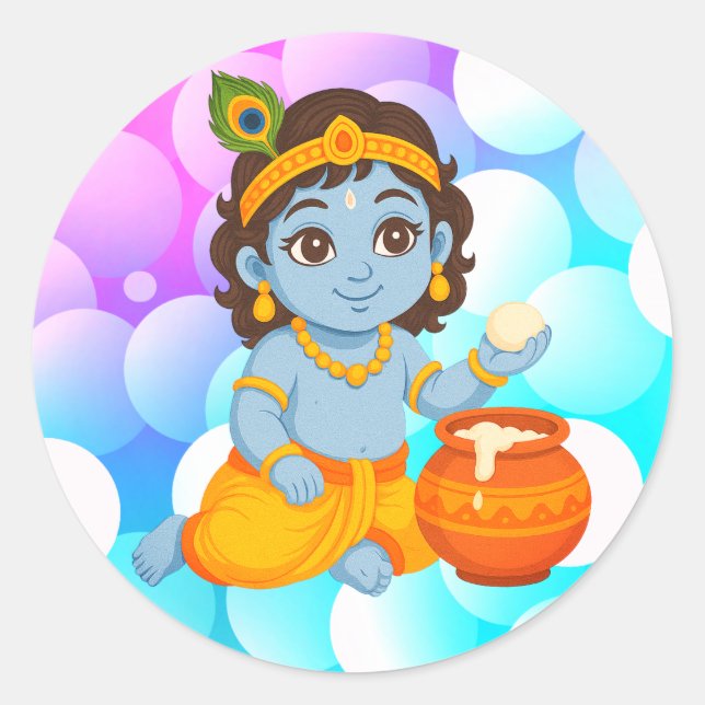 Pegatina Redonda Baby Krishna (Anverso)