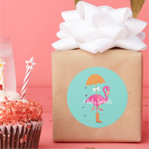 Pegatina Redonda BABY Let's Flamingle Sprinkle Shower Fiesta
