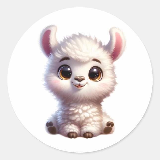 Pegatina Redonda Baby Lhama (Anverso)