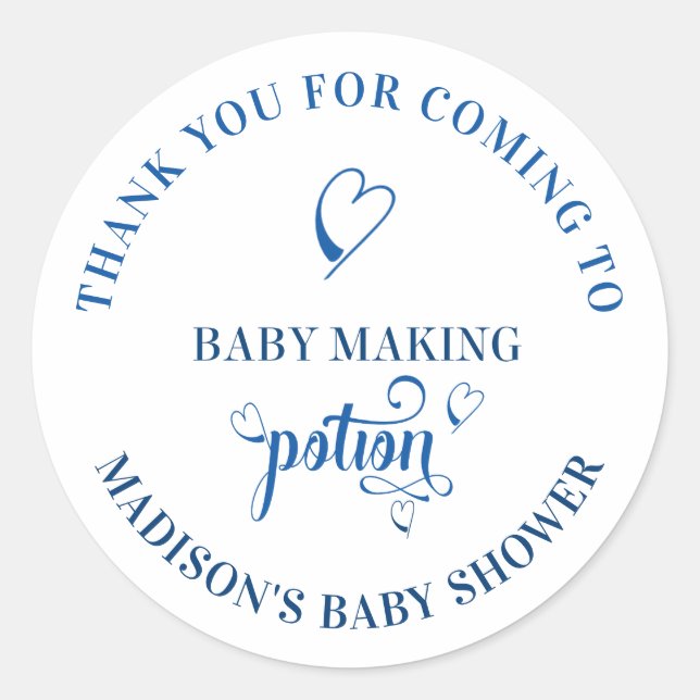 Pegatina Redonda Baby Making Potion Boy Baby Shower Gracias (Anverso)