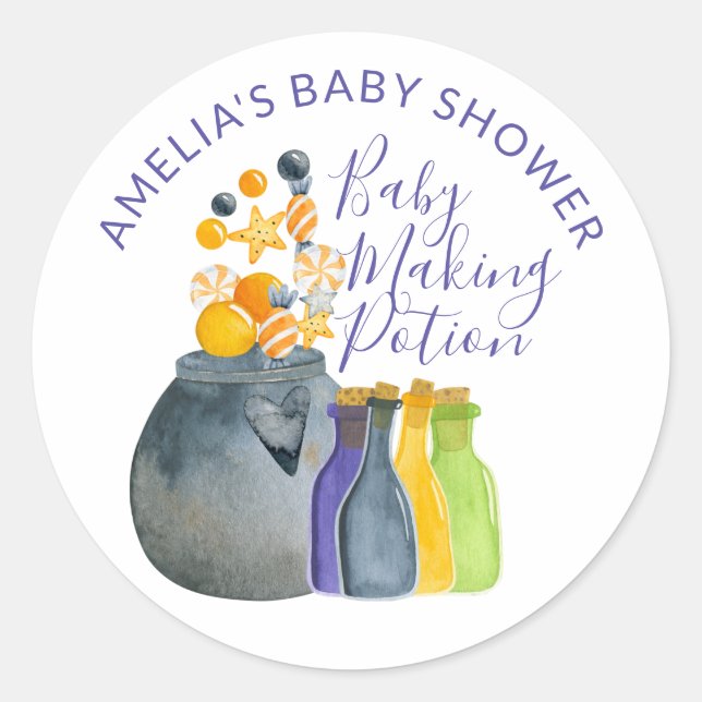 Pegatina Redonda Baby Making Potion Halloween Baby Shower Favor (Anverso)