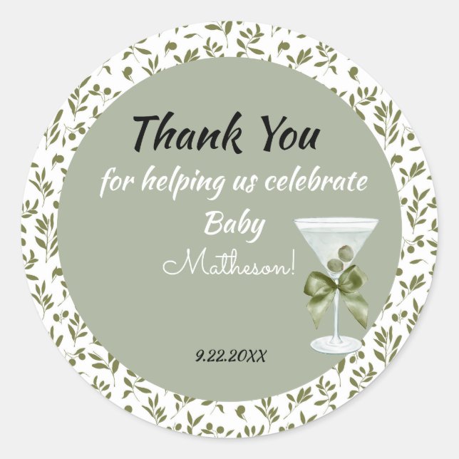 Pegatina Redonda Baby Martini 'tini-uno'  (Anverso)