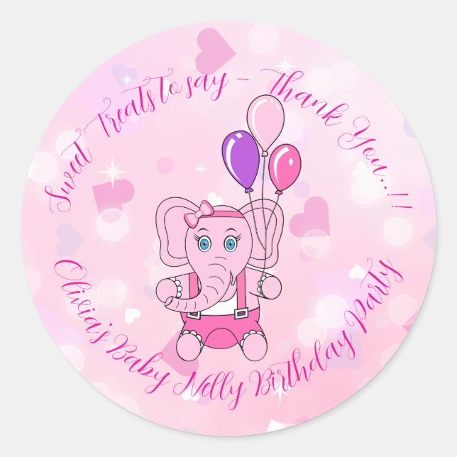 Pegatina Redonda Baby Nelly Birthday Party (Anverso)