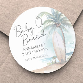 Pegatina Redonda Baby On Board Beach Baby Shower
