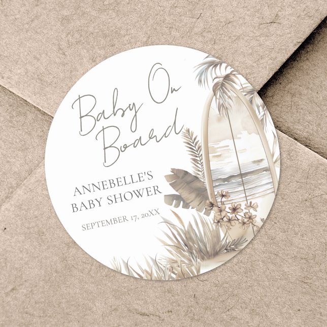 Pegatina Redonda Baby On Board Beach Baby Shower (Baby On Board Beach Baby Shower Classic Round Sticker)