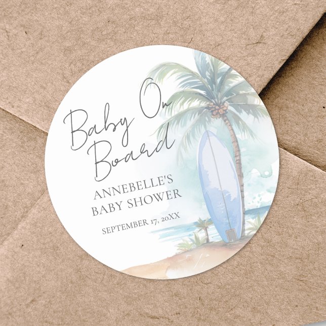 Pegatina Redonda Baby On Board Beach Baby Shower (Baby On Board Beach Baby Shower Classic Round Sticker)