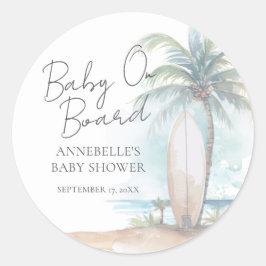Pegatina Redonda Baby On Board Beach Baby Shower