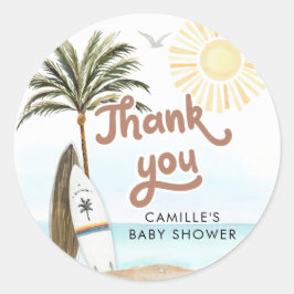 Pegatina Redonda Baby on Board Beach Baby Shower Gracias