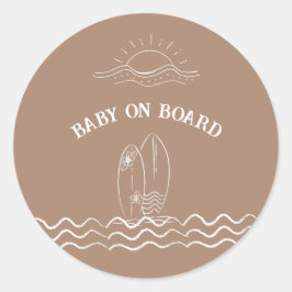 Pegatina Redonda Baby On Board Surfing Baby Shower