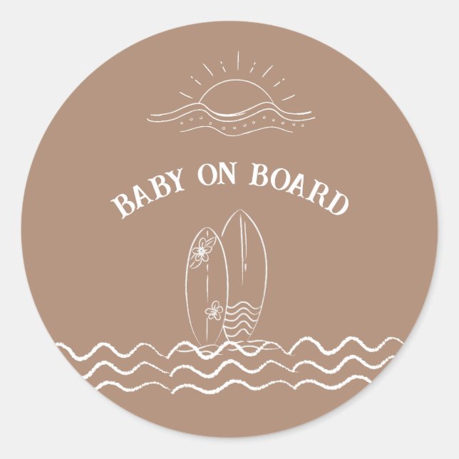 Pegatina Redonda Baby On Board Surfing Baby Shower (Anverso)