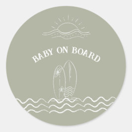 Pegatina Redonda Baby On Board Surfing Baby Shower