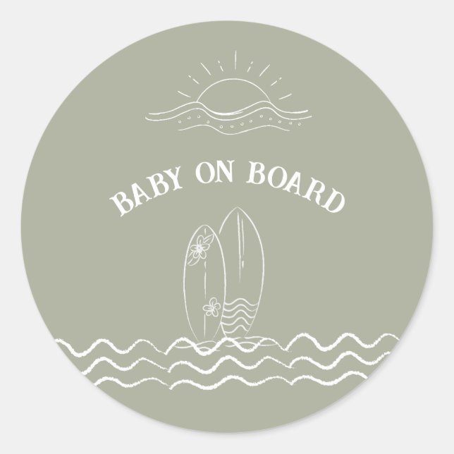 Pegatina Redonda Baby On Board Surfing Baby Shower (Anverso)