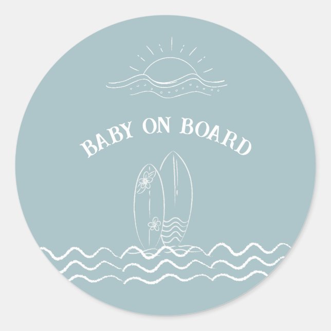 Pegatina Redonda Baby On Board Surfing Baby Shower (Anverso)